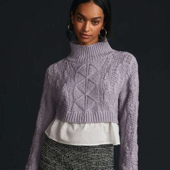 Maeve Tops - MAEVE Lilac Layered Peplum Cropped Turtleneck